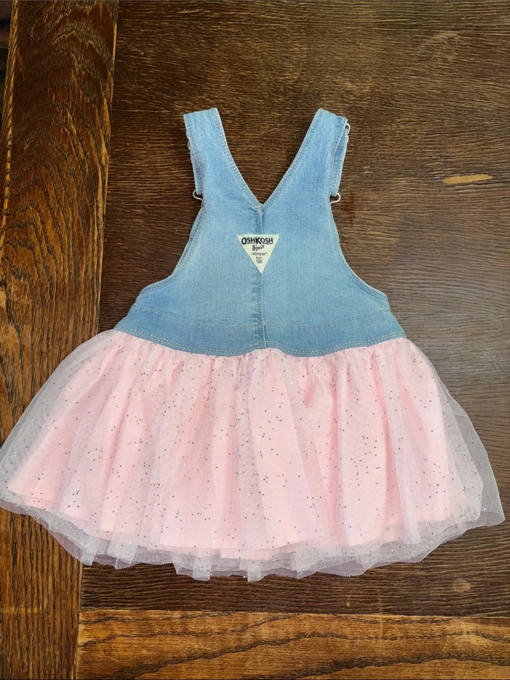 OshKosh B'gosh Denim Unicorn Overall Dress with Pink Tulle Skirt Girl’s Size 2T